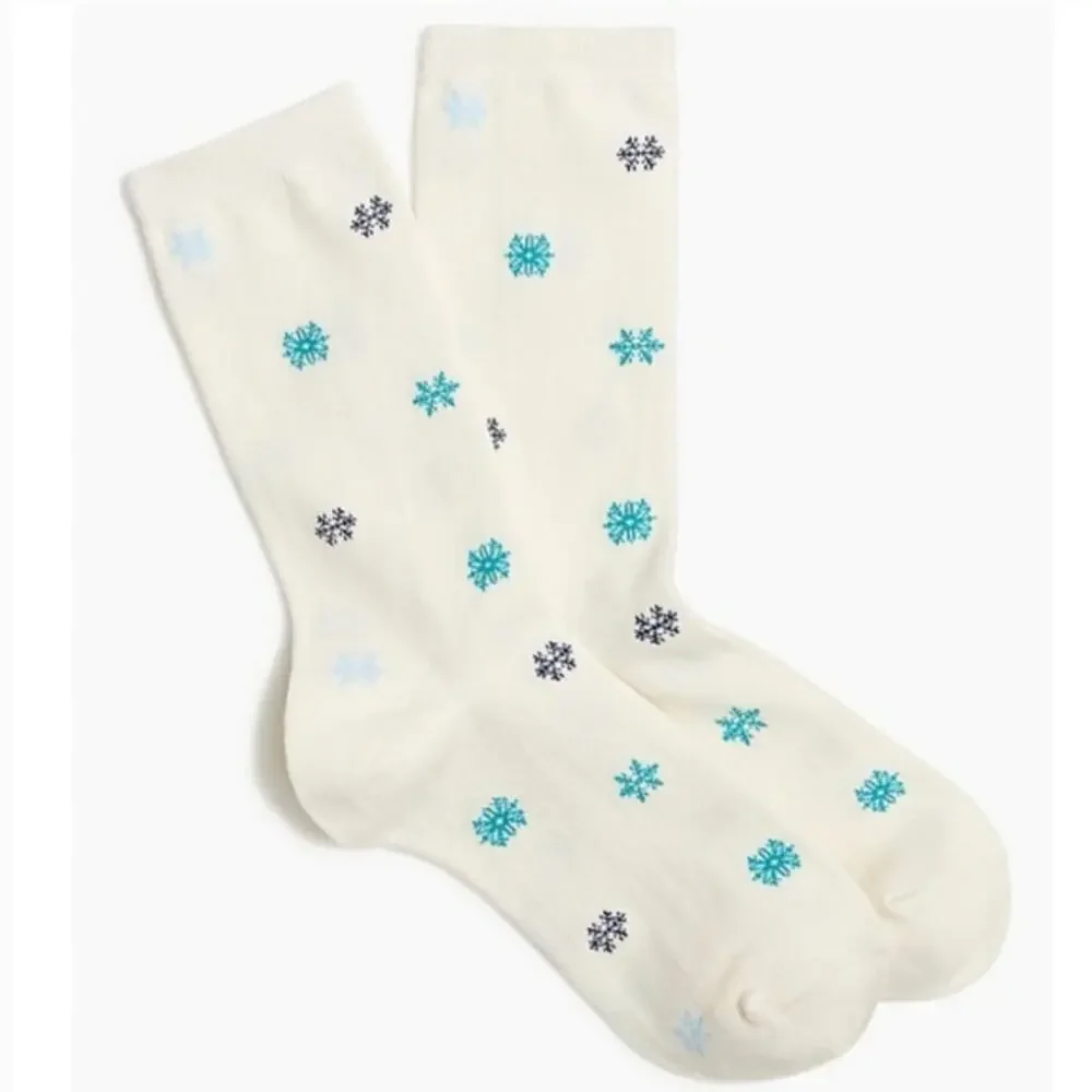 J. Crew Snowflake Trouser Socks White Blue Cotton Blend One Size NWT BN539